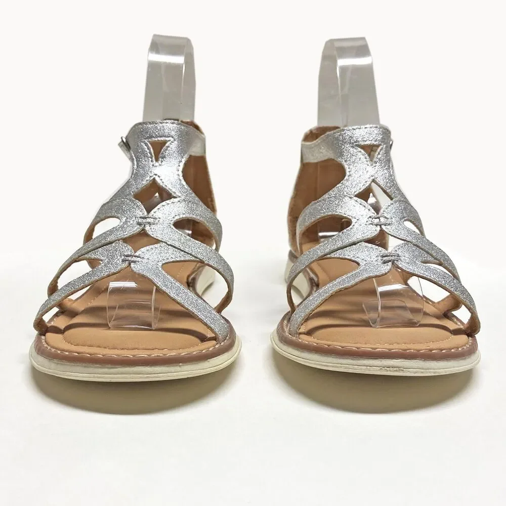 Hanna Andersson Big Girls' Size 3 Silver Metallic Faux Leather Gladiator Sandals